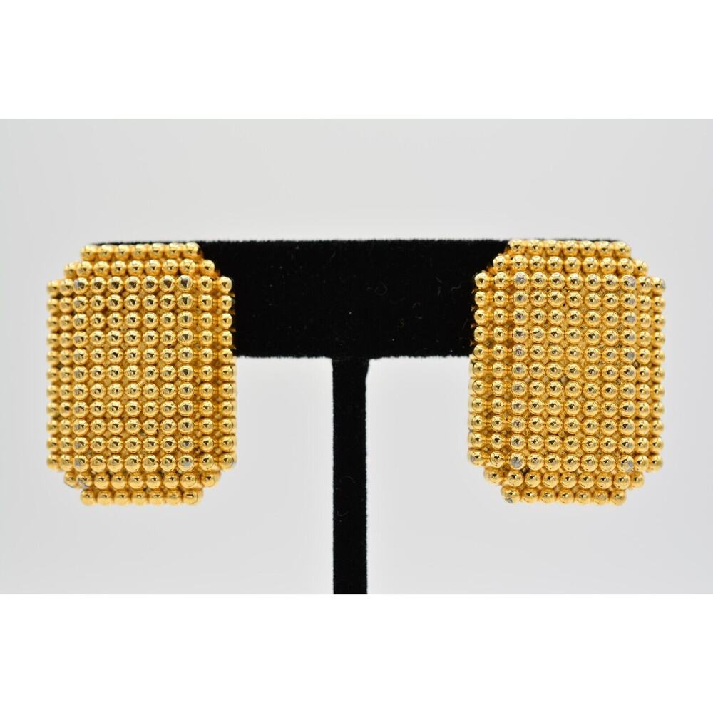 Ginnie Johanson Vintage Clip Earrings Textured Gold Tone Chunky Signed 80s BinC
